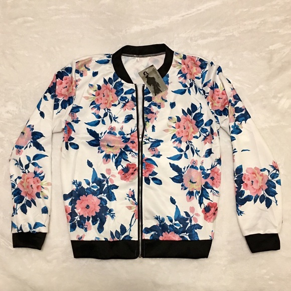 White Floral Bomber Jacket - Picture 3 of 3